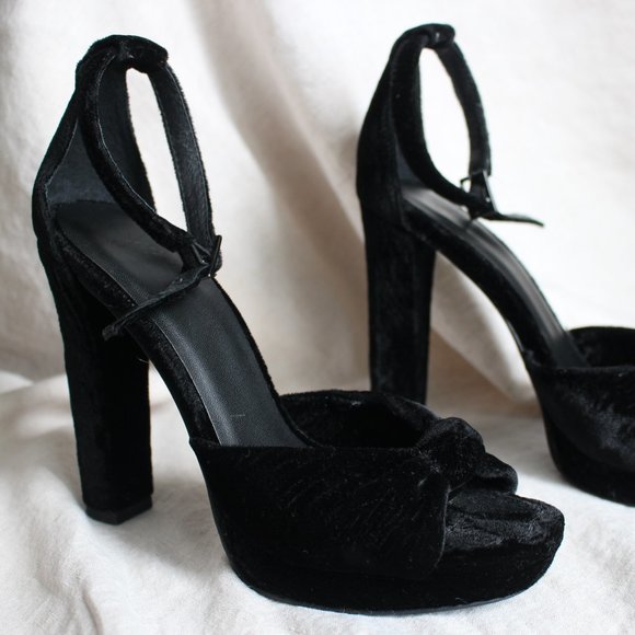 Joie Black Velvet Open-toe Buckle Closure Heels Sandals 6.5 - Picture 4 of 9